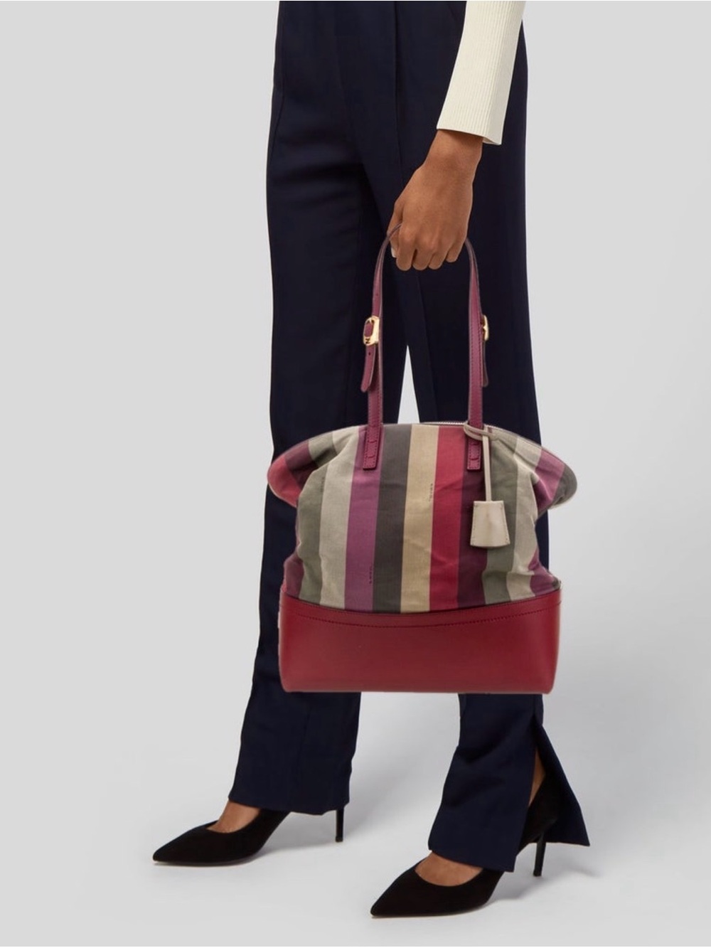 Fendi Pequin Bucket Red Bag with Leather Trim w/COA